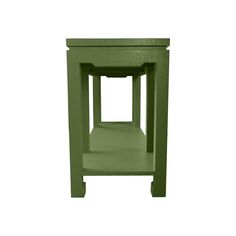 a small green side table on a white background