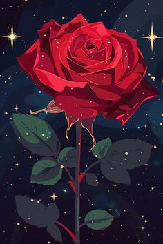 a red rose with stars in the background