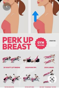 a woman doing push up exercises on her stomach with the words perk up breast