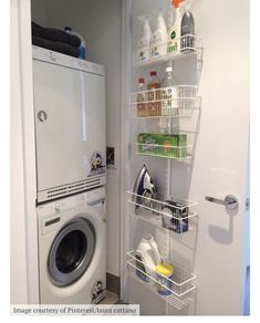 a washer and dryer in a small room