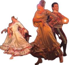 two men and a woman are dancing with their arms around each other