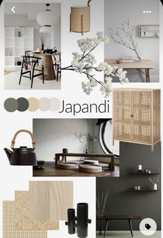 an interior design board with different colors and furniture