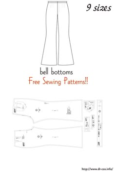 the bell bottoms sewing pattern is shown with instructions to sew and how to use it