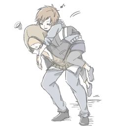 a drawing of two people hugging and one is holding the other's head in his arms