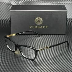 Brand New With Box, Cards, And Never Used! 100% Authentic! Stylish Glasses For Men, Cute Glasses Frames, Glasses Inspo, Luxury Glasses, Versace Eyeglasses, Black Eyeglasses, Vision Glasses, Versace Gold, Air Shoes