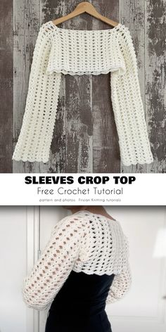 the crochet crop top is shown with text that reads, sleves crop top