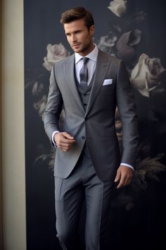 Discover the perfect grey suit for grooms! This expertly designed fusion of Eastern and Western styles features an eye-catching black and grey tie. The soft edges and blurred details add an ominous yet elegant touch. Don't miss the matte photo and the cut/ripped accents that make this suit truly unique! Charcoal Grey Three Piece Suit Men, Charcoal Grey Tuxedo Wedding, Groom Suit Charcoal Grey, Men’s Dark Grey Suit, Dark Grey Tuxedo Wedding Charcoal, Groom Suit Grey, Asian Wedding Dress Pakistani