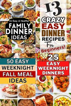 the 25 easy and healthy dinner ideas are on display in this postcard style poster