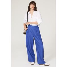 Blue linen (100% Linen). Pants. 30" inseam. 12 1/4" rise. 23" leg opening. Imported. Rent The Runway, Linen Trousers, Work Looks, Closet Designs, Madewell, Wide Leg Pants, Wide Leg, Fashion Design, Pants