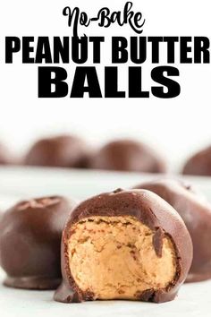 no bake peanut butter balls on a white surface with the title text overlay