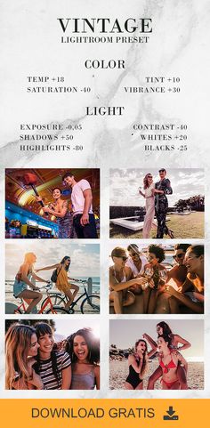 an advertisement for the vintage lightroom preset color contest, featuring photos and text