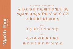 an orange and white typeface is shown with the letters in it's upper case