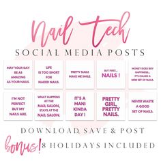 43 Nail Quotes. Nail Instagram Posts. Nail Instagram Posts. | Etsy Nail Salon Names, Nail Tech Instagram, Tech Social Media, Salon Names Ideas, Nail Tech School, Nail Instagram, Messages Instagram