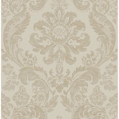 a beige and white wallpaper with an ornate design