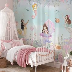 Mermaid Friends Wall Mural | Dunelm Mermaid Bedroom Ideas Kids, Mermaid Room Ideas, Mermaid Kids Room, Bedroom Mural Ideas, Mermaid Room Ideas Kids, Mermaid Bedroom Ideas, Little Mermaid Bedroom, Sienna Bedroom, Mermaid Themed Bedroom