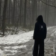 a person standing in the middle of a snow covered road with a spider on it