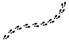 an animal track is shown in the shape of a long, straight line with footprints on it