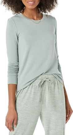 Amazon.com: Amazon Essentials Women's Supersoft Terry Standard-Fit Long-Sleeve Shirttail Hem Shirt (Previously Daily Ritual), Sage Green, Medium : Clothing, Shoes & Jewelry Ritual Clothing, Casual Look For Men, Plus Size Brands, Amazon Essentials, Daily Ritual, Branded Shirts, Formal Shirts, Amazon Fashion, Athletic Women