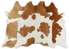 two brown and white cowhide rugs on a white background