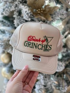 Get into the holiday spirit with our Holiday Trucker Hat, which comes in multiple styles/sayings! This trucker hat is perfect for completing your Christmas outfit with its festive design. Keep the sun out of your eyes while spreading holiday cheer, all with one stylish hat. Grinch Hats, Christmas Trucker Hat, Hat Patches, Branding Mood Board, Stylish Hats, Hat Ideas, T Shirts With Sayings, Holiday Spirit, Shirts With Sayings