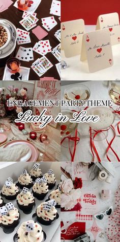 a collage of different pictures with words and images on them that say engagement party theme