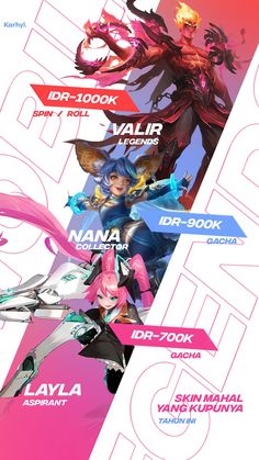 an advertisement for the upcoming mobile game is shown in pink and blue colors, with different characters