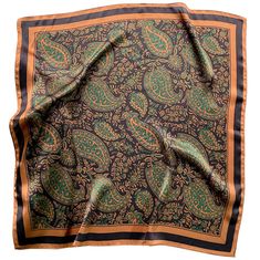 an orange and green paisley print pocket square