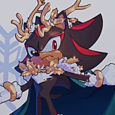 an image of a cartoon character with reindeer antlers on his head and snow in the background