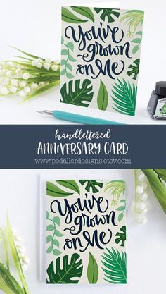 two greeting cards with green leaves on them