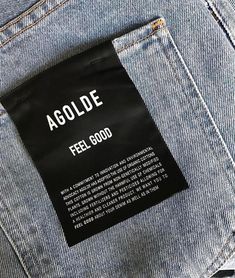 Happy #worldwaterday! At AGOLDE, we are committed to being innovative and thoughtful in how we make our denim. Head to our story to take a look behind the Eco-friendly and socially conscious, FEEL GOOD collection. Jeans Label Design, Jeans Label, Clothing Labels Design, Hang Tags Clothing, Sustainable Denim, Jeans Logo, Clothing Tags