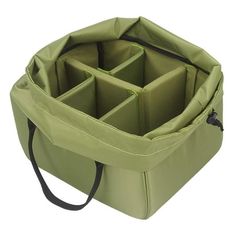 a large green bag with four compartments in it