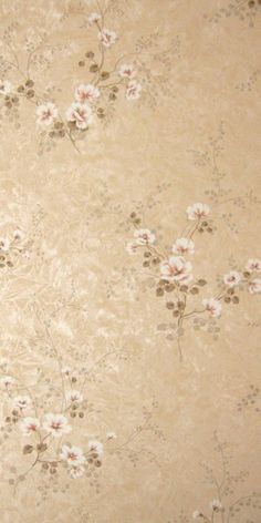 an old wallpaper pattern with flowers and leaves on the side, in beige tones