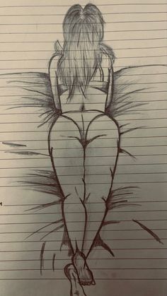 a drawing of a woman sitting on her knees