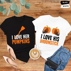 I Love His Broomstick Shirt, I Love Her Pumpkins Shirt, Halloween Couple Shirt, Funny Halloween Gift, Matching Shirt, Halloween Party Shirt Variations  🌟 Welcome to our shop! Before you proceed with your order, please take a moment to review all the details provided below. We want to ensure a smooth and enjoyable shopping experience for you. 🛒 Placing Your Order: 1. Read Carefully: Take your time to go through all the information provided here. 2. Customization: Our products come with predefined designs. If you need any specific alterations, please contact us before placing your order. 3. Select Your Preferences: Choose the shirt type, size, and color from the dropdown menus. If you require 100% cotton, let us know before ordering.All shirts are poly cotton blend. 4. Personalization: Use Halloween Matching, Halloween Couple, Funny Couple, Couples Halloween, Couple Shirt, Halloween Shirts, Funny Couples, Pumpkin Shirt, Couple Halloween