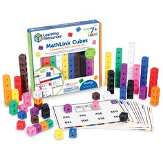 the learning resources mathlink cubes set is shown in front of it's contents