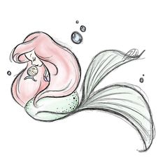 a drawing of a mermaid holding a baby in her arms, with bubbles coming out of the water