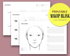 three sheets of paper with the words printable makeup blank on them and an image of a