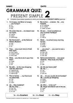 a printable question sheet with the words'grammar quiz 2'in black and white