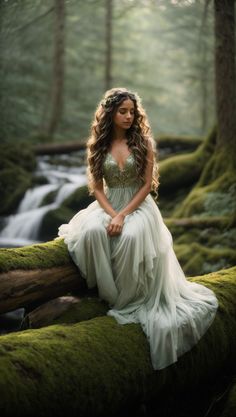 "Angelic Beauty on Moss-Covered Log" Woodland Backdrop, Angelic Beauty, Fairy Tail Photos, Gothic Photography, Fairies Photos, Nature Photoshoot