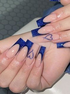 Heart Nail, Blue Acrylic Nails, Nagel Tips, Girly Acrylic Nails, Dope Nail Designs, Blue Nail Designs, Blue Nail, Unique Acrylic Nails, Acrylic Nails Coffin Short