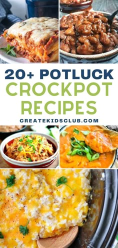 crockpot recipe collage with the words, 20 potluck crockpot recipes