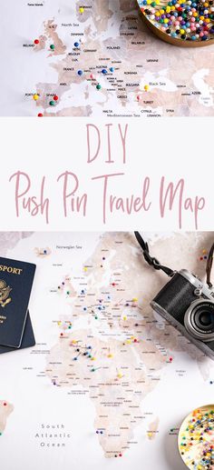 a map with confetti around it and the words diy push pin travel map