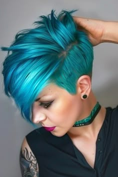 Pinks Hairstyles Singer 2023, Shaved Side Pixie, Pixie Fade, Colored Pixie, Shaved Sides And Back, Pixie Hair Color, Short Blue Hair, Small Box Braids, Bold Women