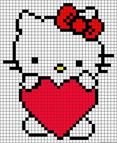 a cross stitch pattern with a hello kitty holding a heart