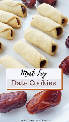 Date cookies Rolled Date Filled Cookies, Cookie Recipes Using Dates, Armenian Date Cookies, Dates Biscuits Recipe, Biscuit Filled Recipes, Rolled Date Cookies, Date Swirl Cookies, Date Stuffed Cookies, Preppy Kitchen Recipes Cookies