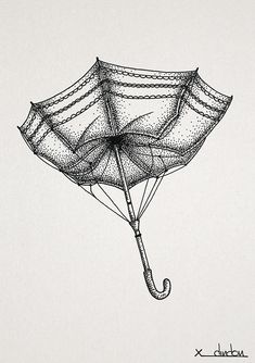 a drawing of an umbrella with chains attached to it's sides and the handle