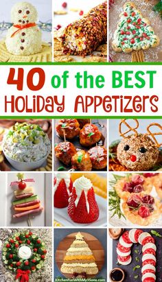 the top ten holiday appetizers are featured in this collage with text overlay