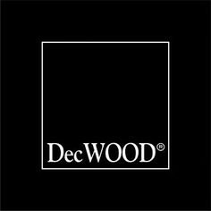 the logo for dec wood is shown in this black and white photo with a square frame