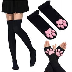 PRICES MAY VARY. Cat Paw Design:These fluffy cat paw socks are designed with cute appearance,the non-slip 3D paws are made of silicone rubber,the pink cat paws are adorable,wear them on holiday parties,make you look more eye-catching and become the crowd bright spot in Package Includes:You will receive 1 pair of cat paw pad thigh high socks and 1 pair of cat paw pad long gloves,the length of a sock and a glove when tiled is about 60 cm/ 23.6 inches and 40 cm/ 15.8 inches respectively,elastic,sui Cute Thigh High Socks, Cat Paw Socks, Paw Socks, Paw Pad, Paws Socks, Paw Gloves, Long Fingerless Gloves, Black And White Socks, Women Cosplay