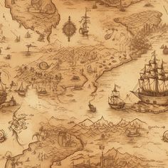 an old map with ships in the water